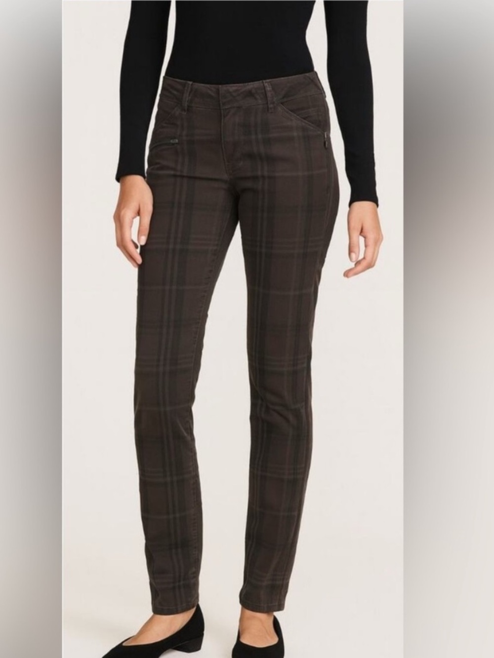 Democracy "Ab"solution Plaid Skinny Pants with Zipper Pockets